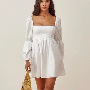 REFORMATION Michaela White Cotton Poplin Puff Sleeve Mini Dress Size 6